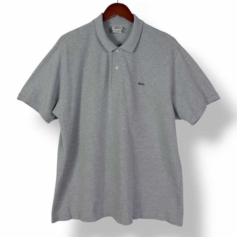 Lacoste Grey Chine Polo Shirt Classic Fit Size 7 XXL Pique Cotton Short Sleeve